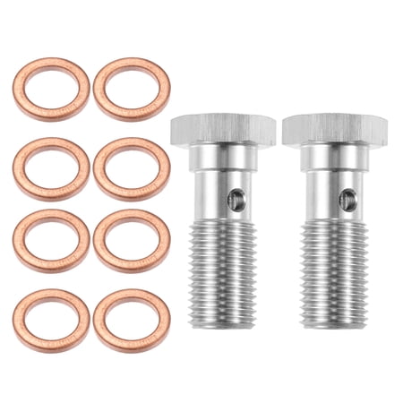 Unique Bargains 2pcs M12x1.25 Thread Turbo Brake Line Bolt with Copper Washers Single Bolt 31mm Length