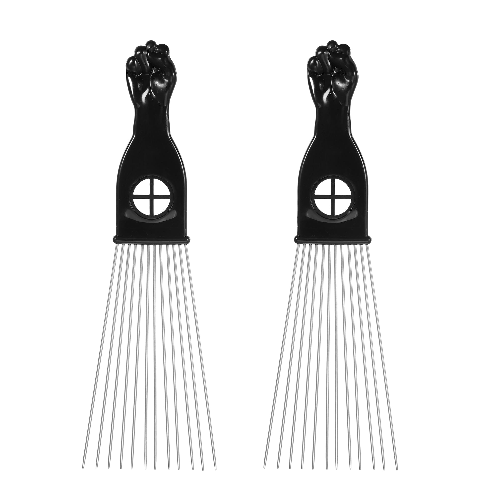 Unique Bargains 2pcs Metal Hair Pick Afro Comb for Women Men Black Silver Tone