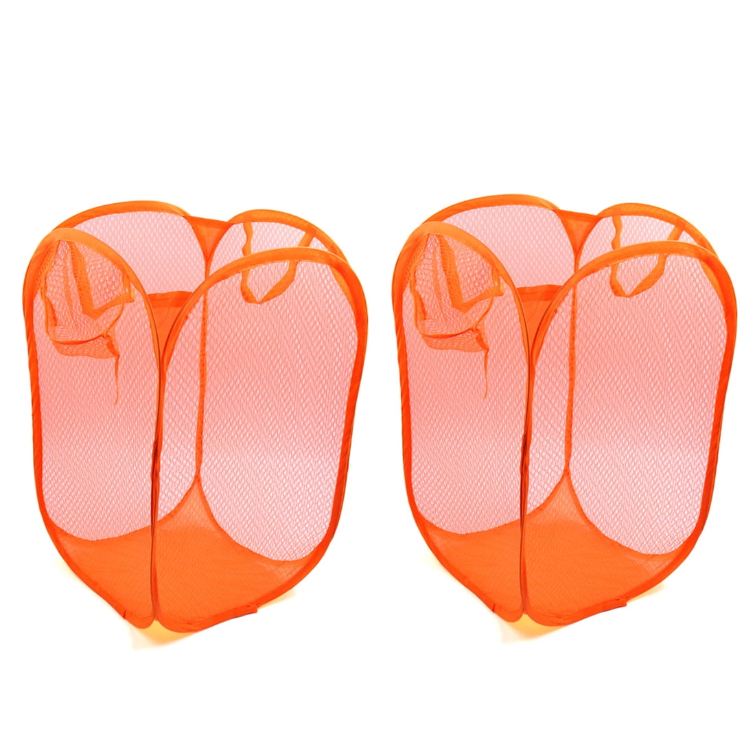 Unique Bargains 2pcs Orange Mesh Bag Foldable Dirty Clothes Storage Laundry Basket