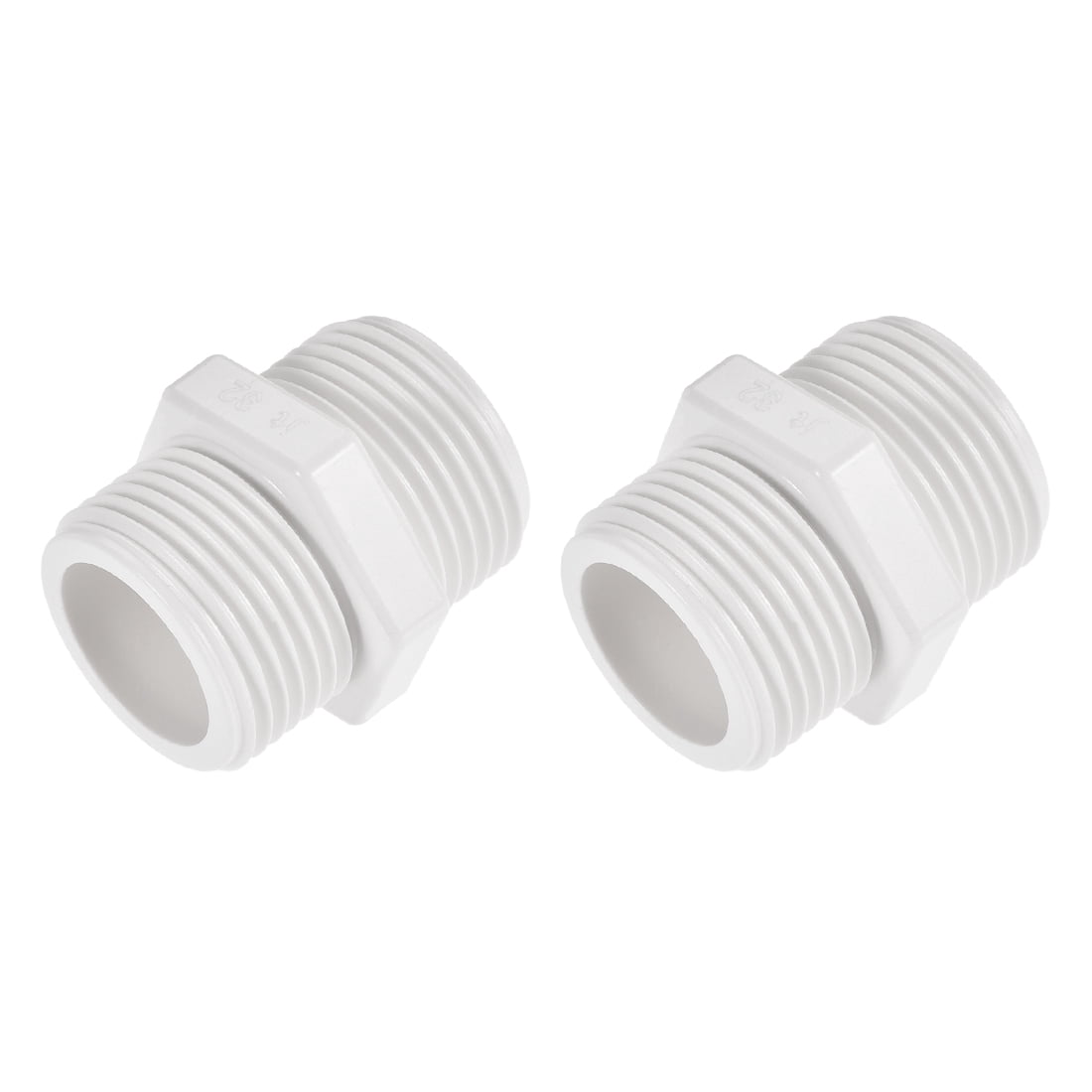 Unique Bargains 2pcs Pipe Fitting Hex Nipple Tube Adaptor White 32.5mm / 1.28 Inch