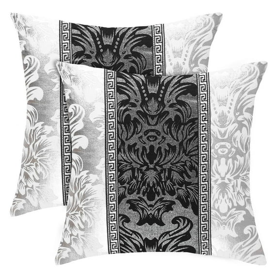Unique Bargains 2pcs Polyester Soft Throw Pillow Case 18"x18" Black&White Floral Printed