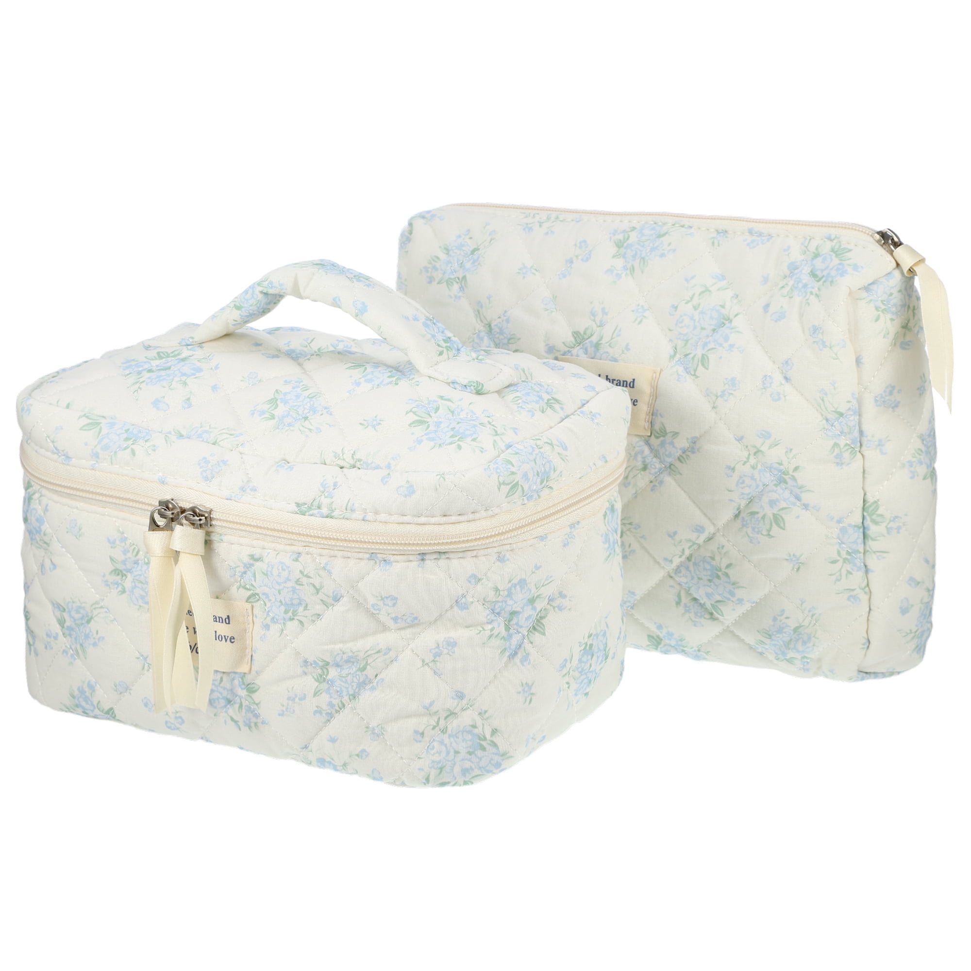 Unique Bargains 2pcs Quilted Makeup BagLarge Capacity White