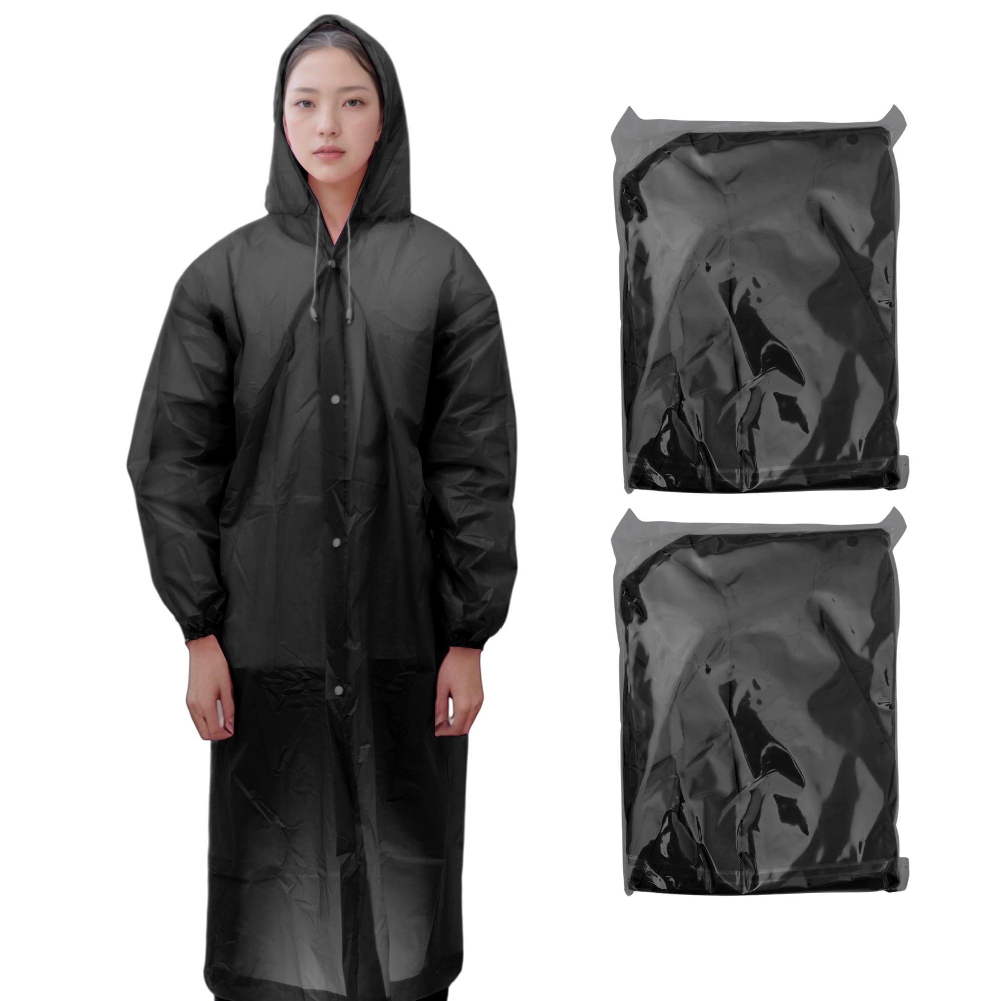 Unique Bargains 2pcs Reusable Rain Ponchos Emergency Raincoats Black