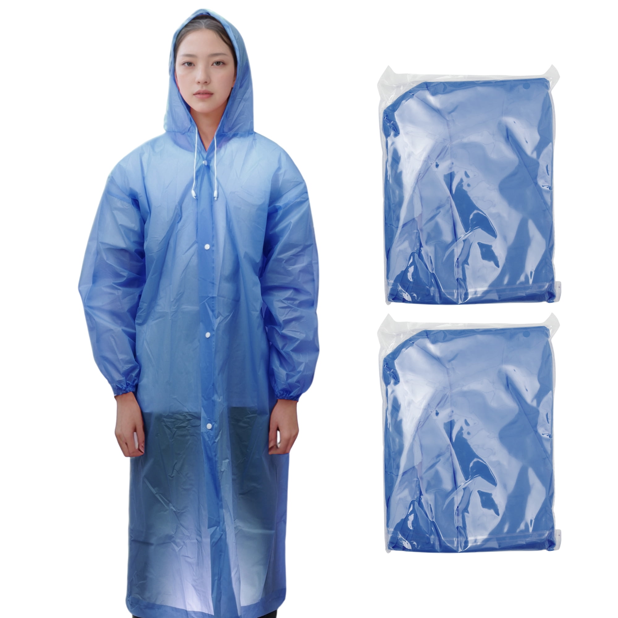 Unique Bargains 2pcs Reusable Rain Ponchos Emergency Raincoats Blue