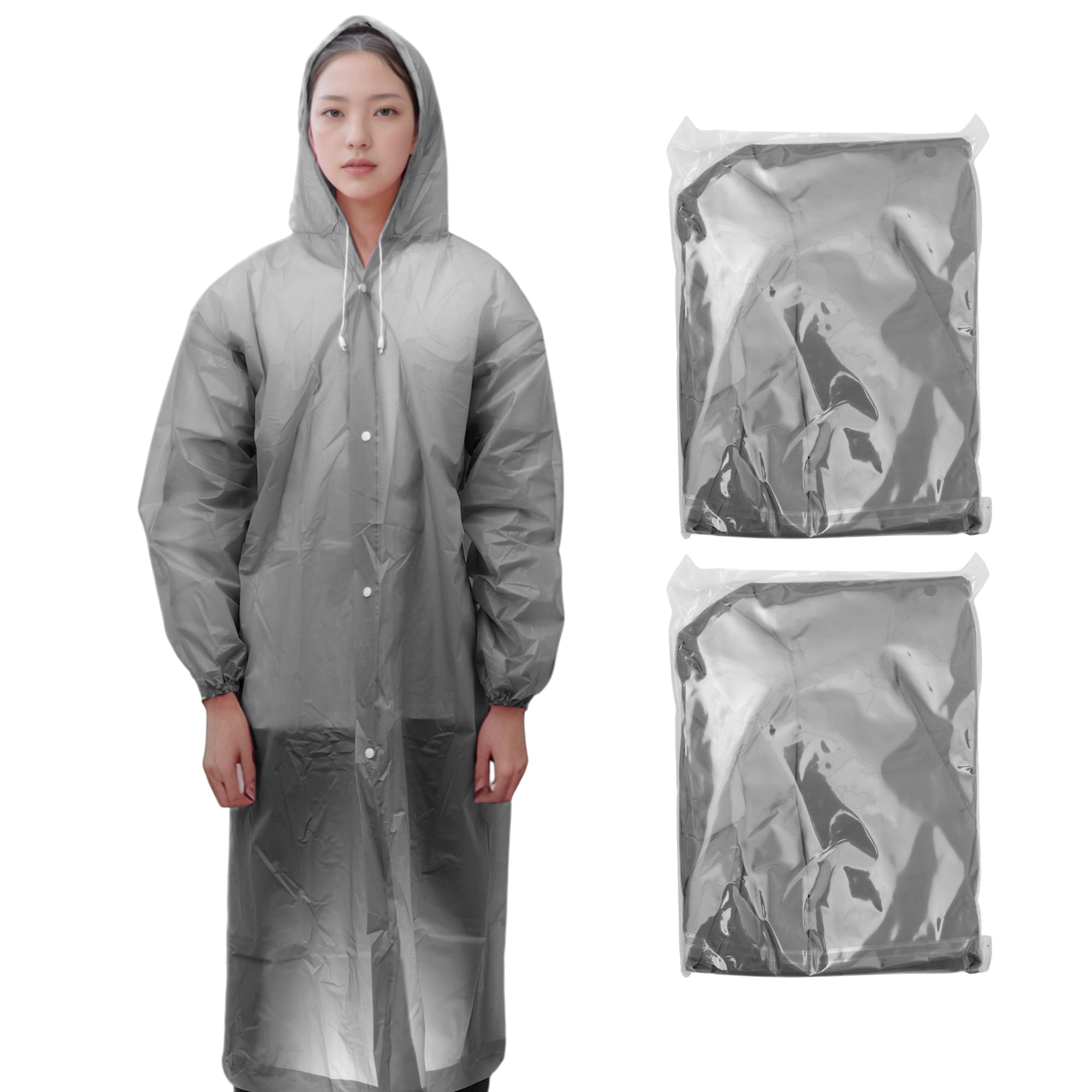 Unique Bargains 2pcs Reusable Rain Ponchos Emergency Raincoats Gray