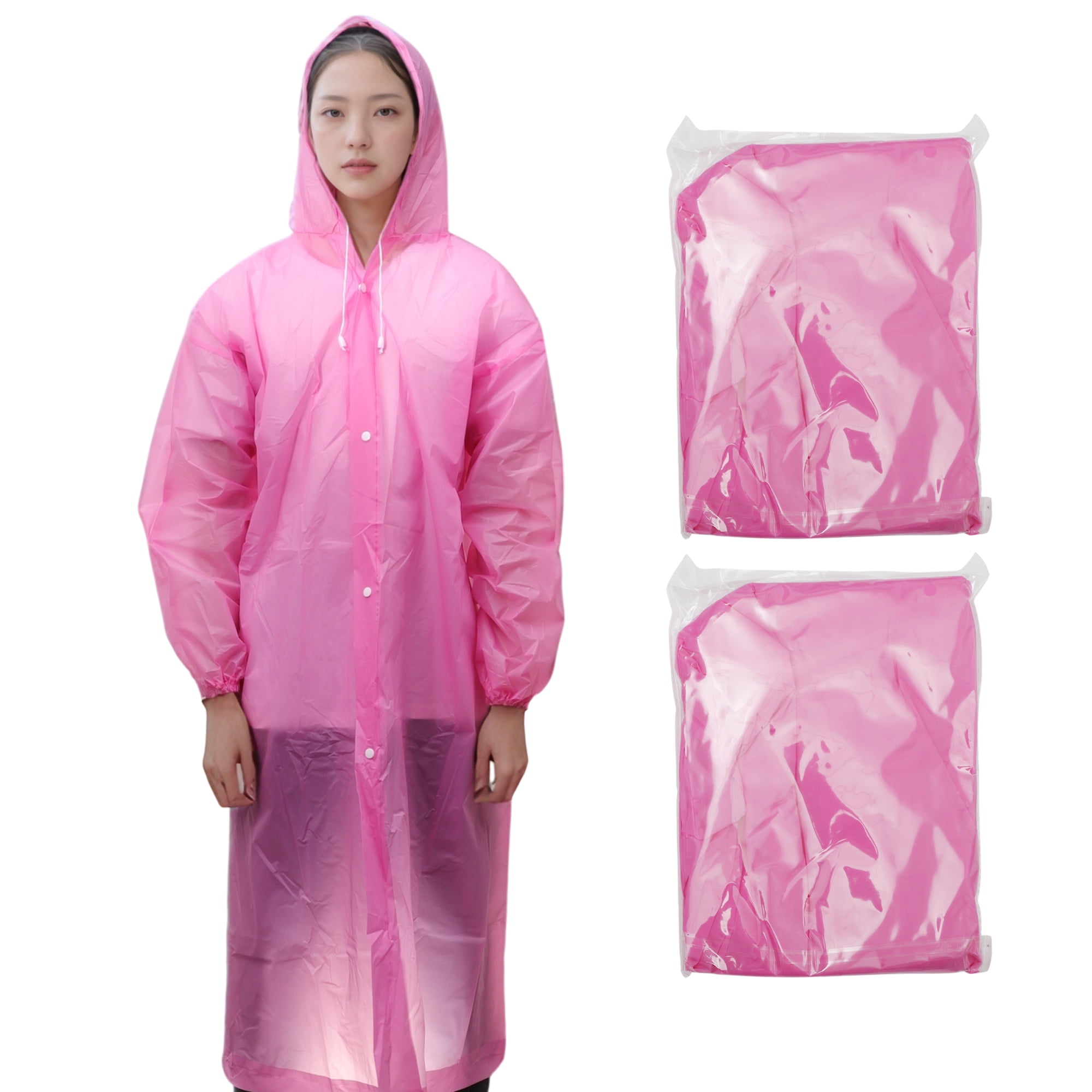 Unique Bargains 2pcs Reusable Rain Ponchos Emergency Raincoats Pink