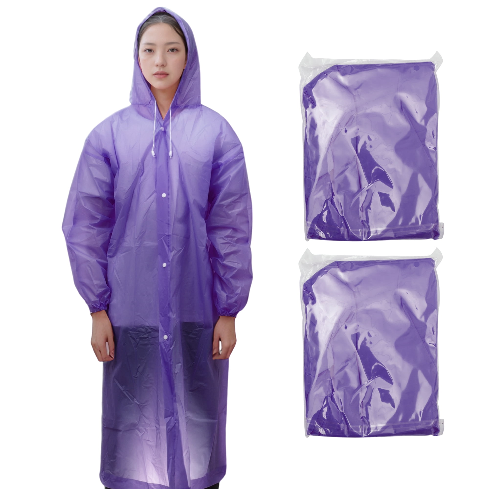 Unique Bargains 2pcs Reusable Rain Ponchos Emergency Raincoats Purple