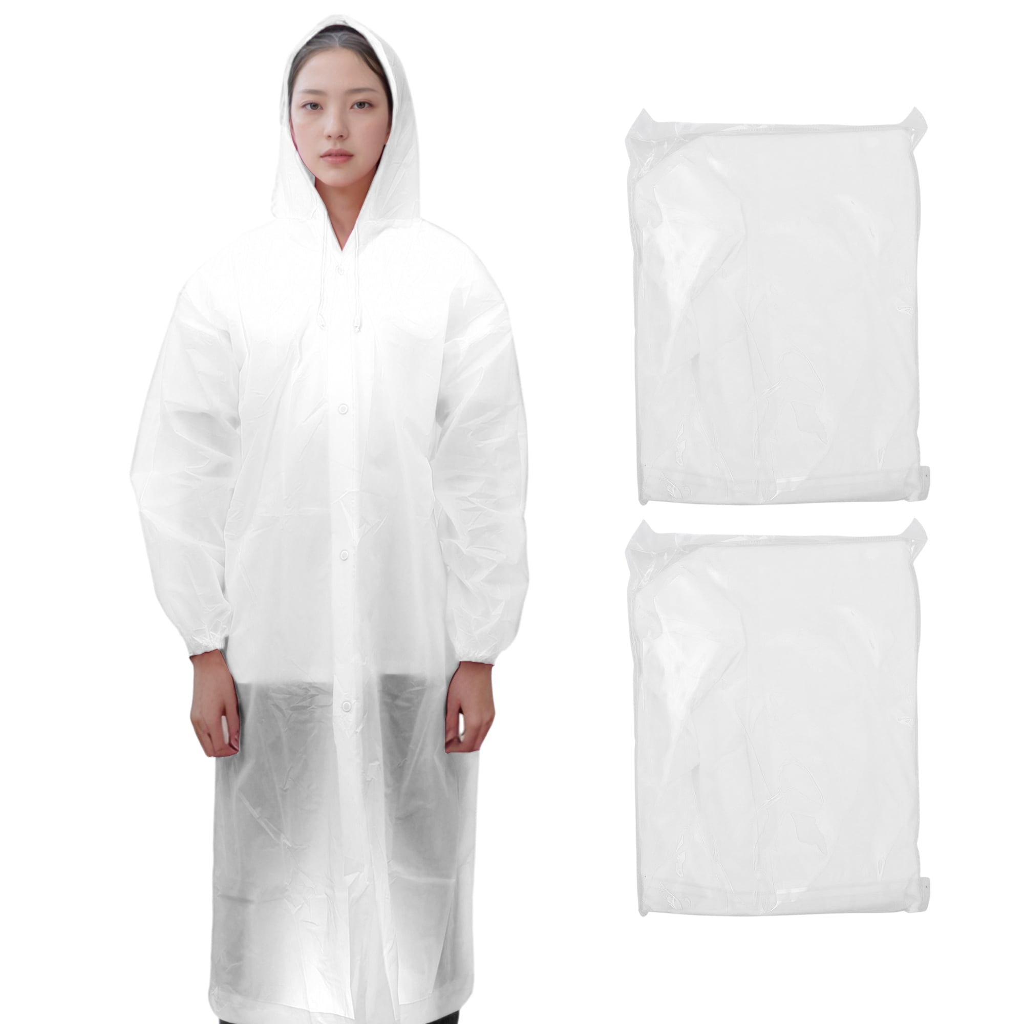 Unique Bargains 2pcs Reusable Rain Ponchos Emergency Raincoats White