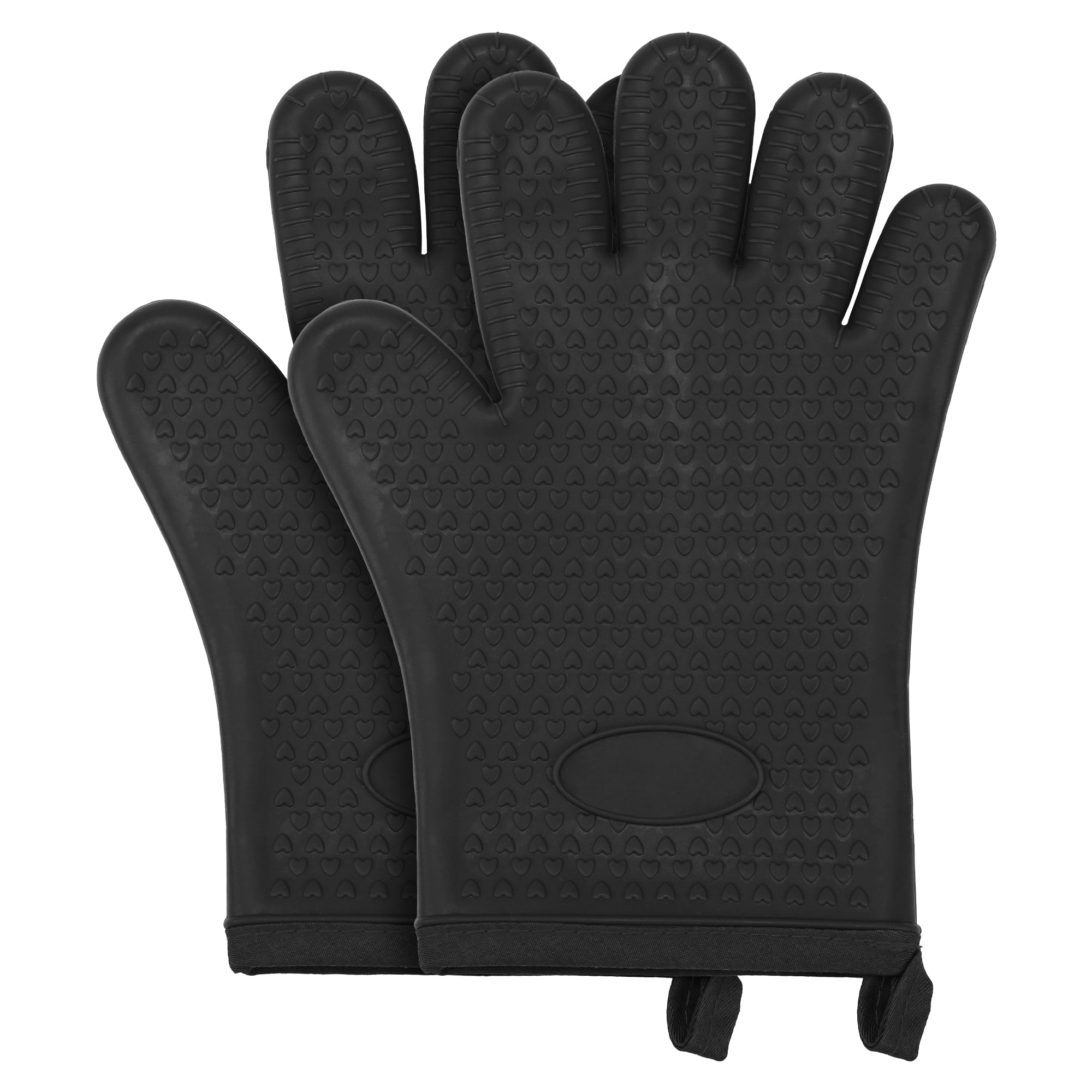 Unique Bargains 2pcs Silicone Heat-Resistant and Waterproof Oven Mitts Black 10.8" x 8.1"