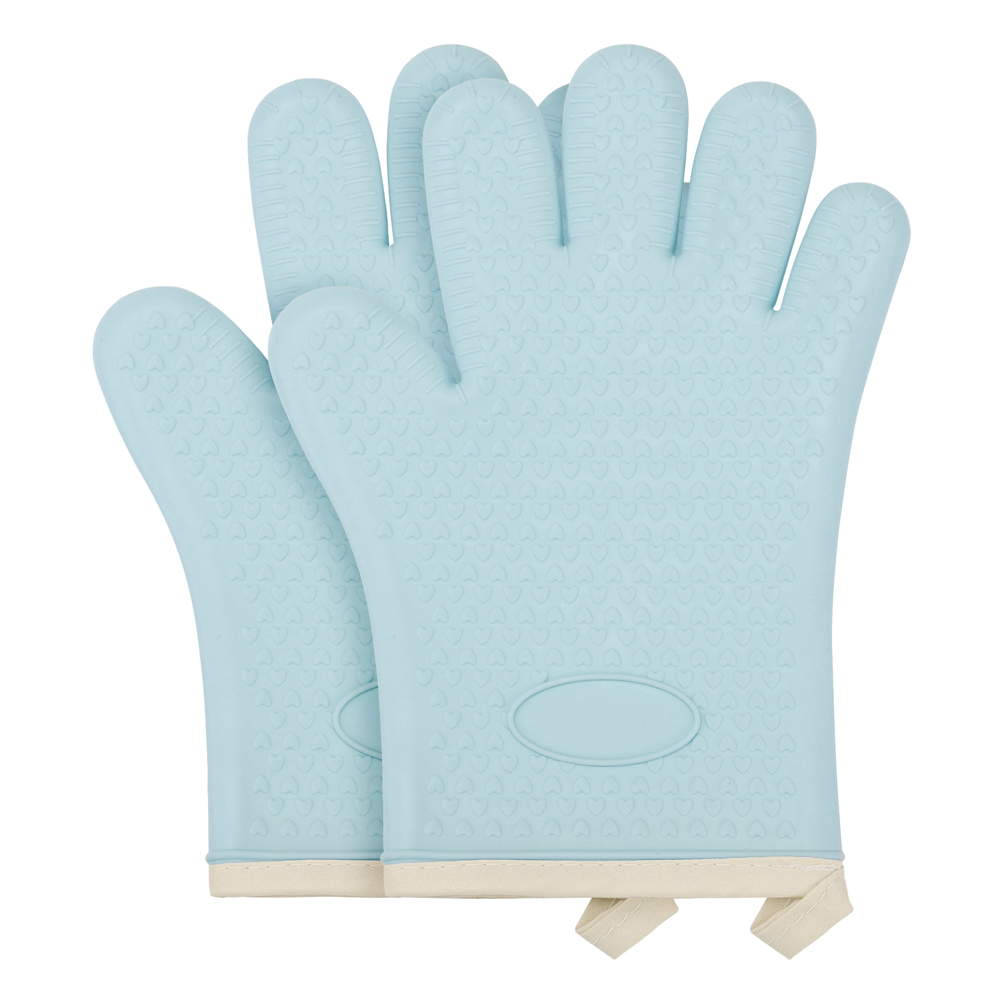 Unique Bargains 2pcs Silicone Heat-Resistant and Waterproof Oven Mitts Blue 10.8" x 8.1"