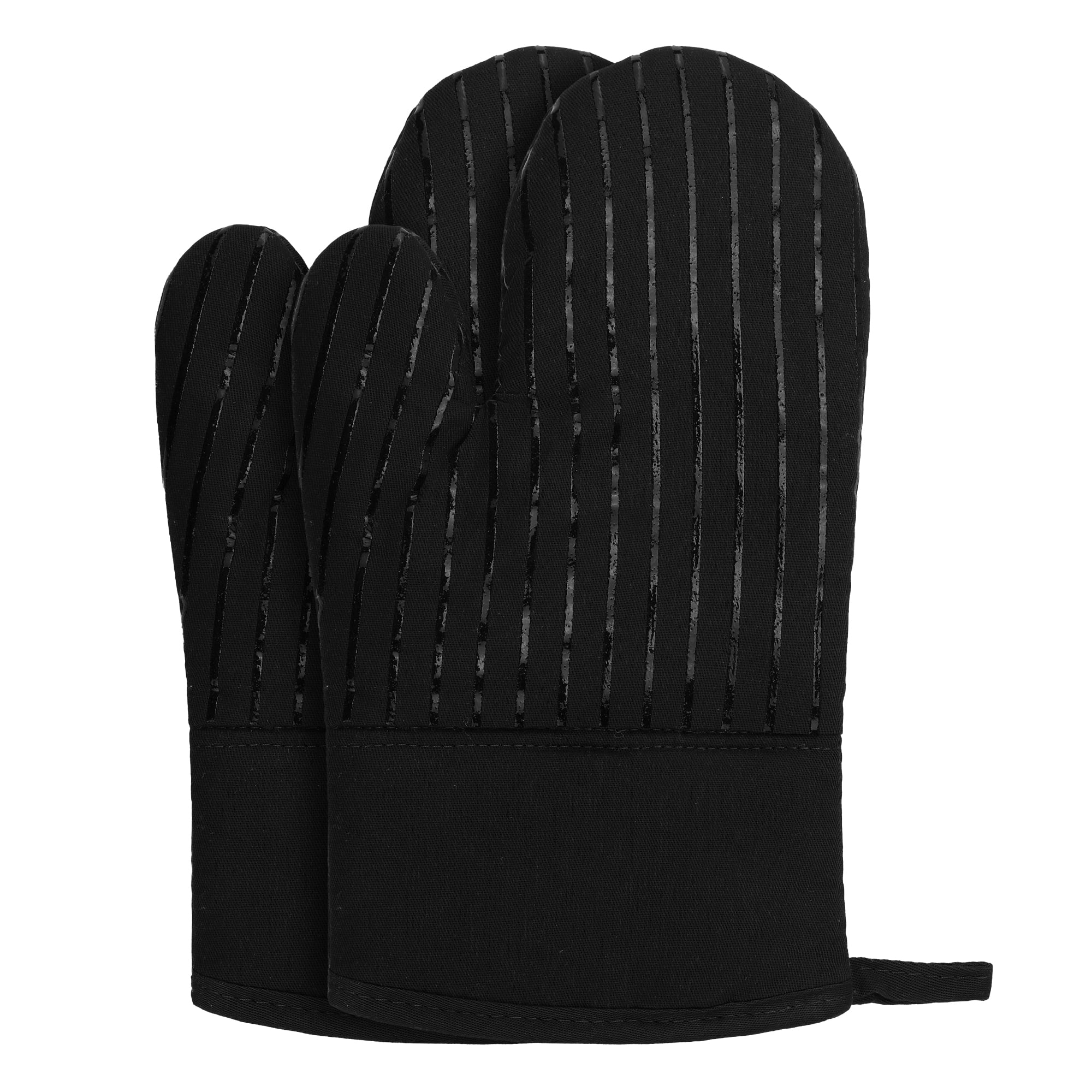 Unique Bargains 2pcs Silicone and Cotton Heat-Resistant  Oven Mitts Black 12.6" x 7.1"