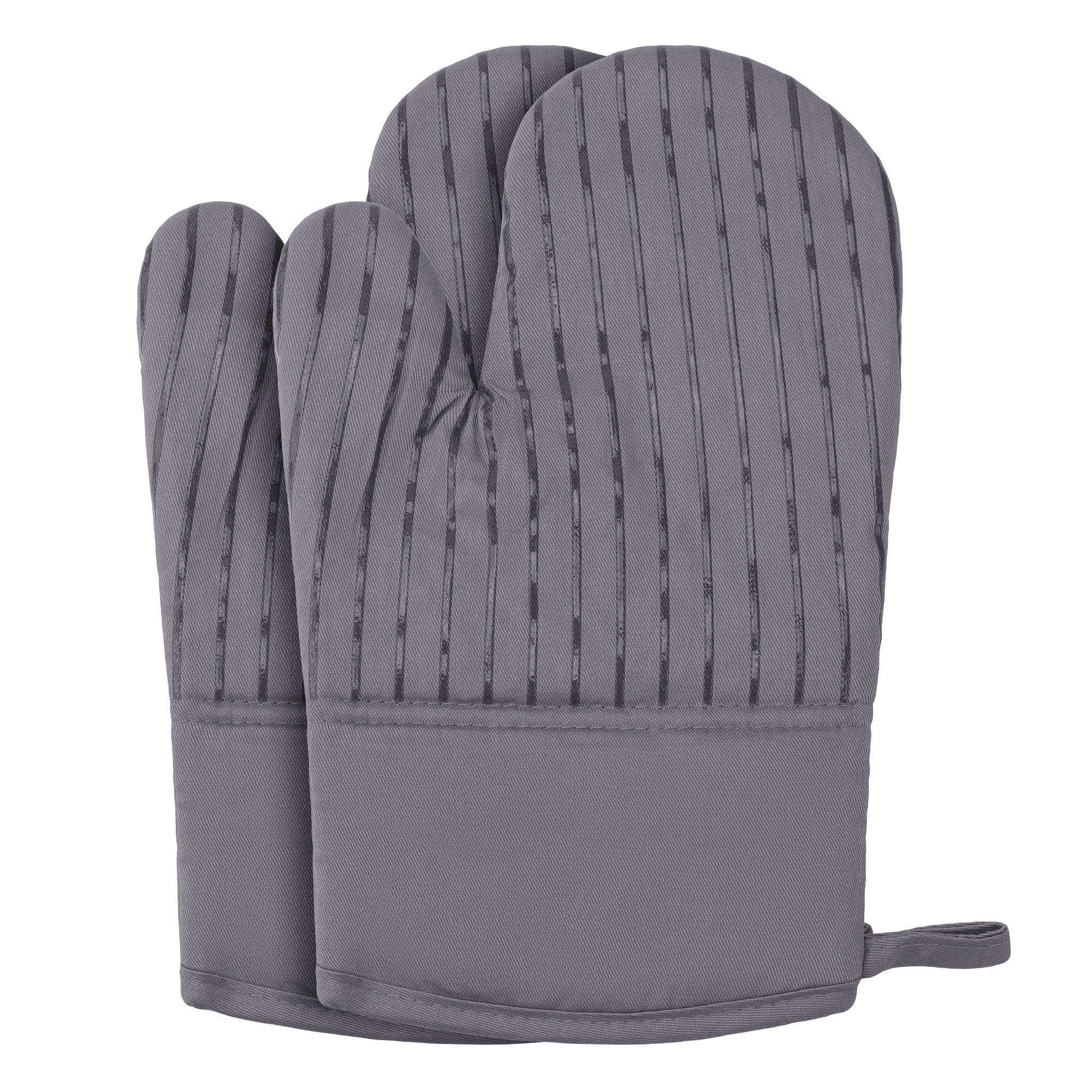 Unique Bargains 2pcs Silicone and Cotton Heat-Resistant  Oven Mitts Gray 12.6" x 7.1"