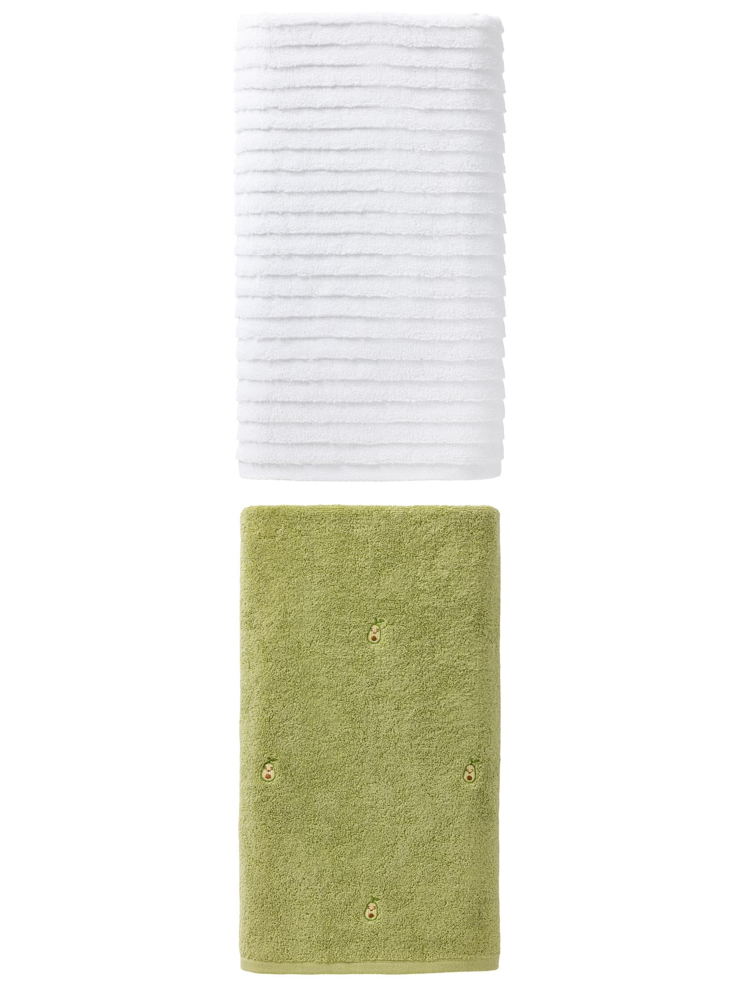 Unique Bargains 1pc Green with Avocado 55" x 28" 1pc White 55" x 28" Soft Towels