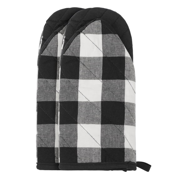 Unique Bargains 2pcs Soft Heat-Resistant Thick Cotton Lining Oven MittsBlack 11.4" x 5.9"