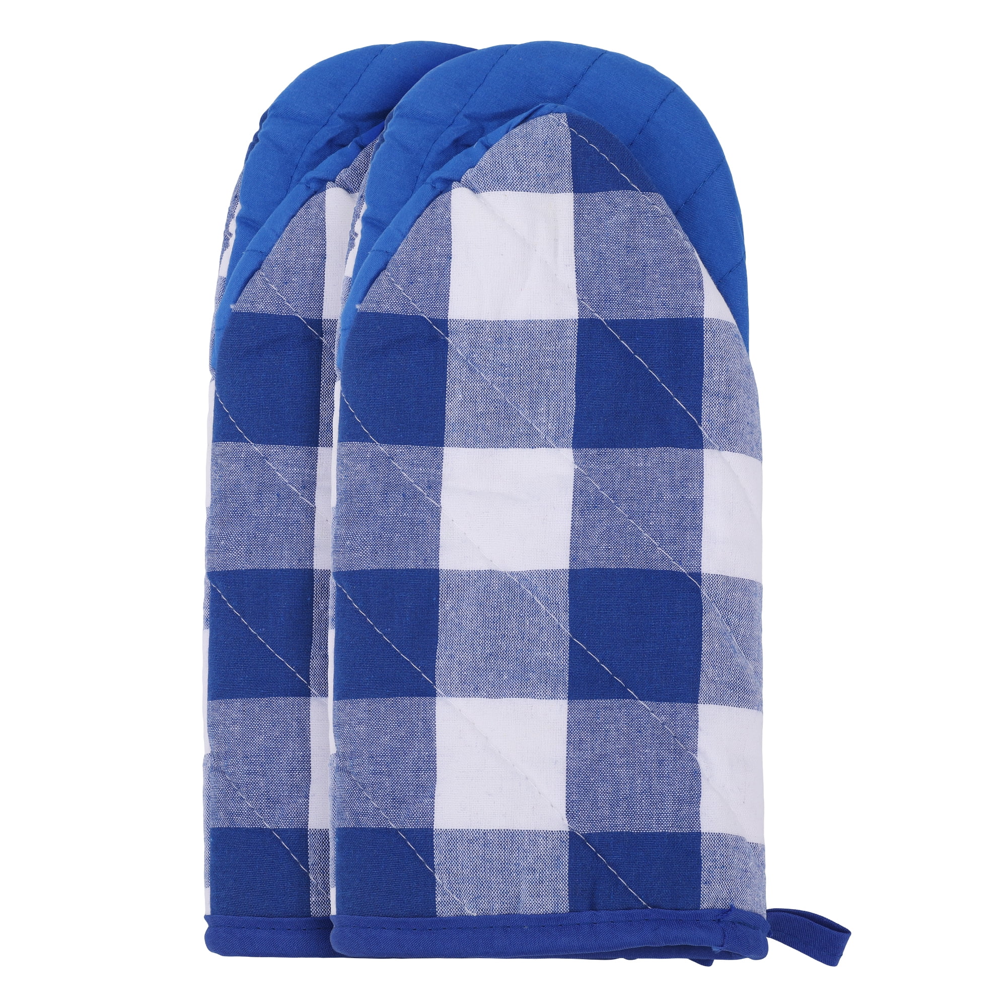Unique Bargains 2pcs Soft Heat-Resistant Thick Cotton Lining Oven MittsBlue 11.4" x 5.9"
