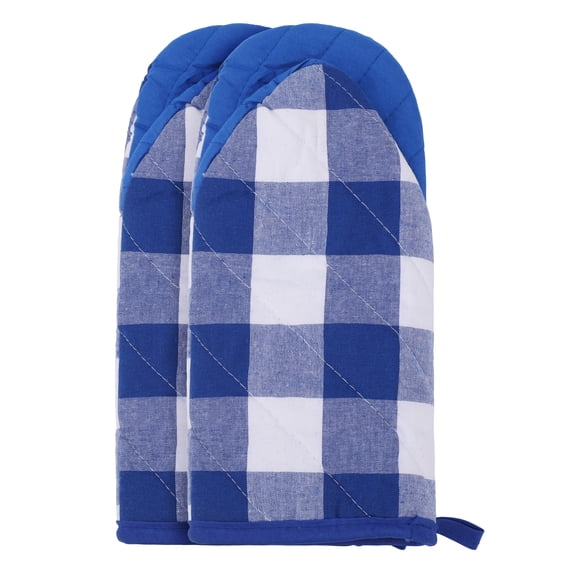 Unique Bargains 2pcs Soft Heat-Resistant Thick Cotton Lining Oven MittsBlue 11.4" x 5.9"