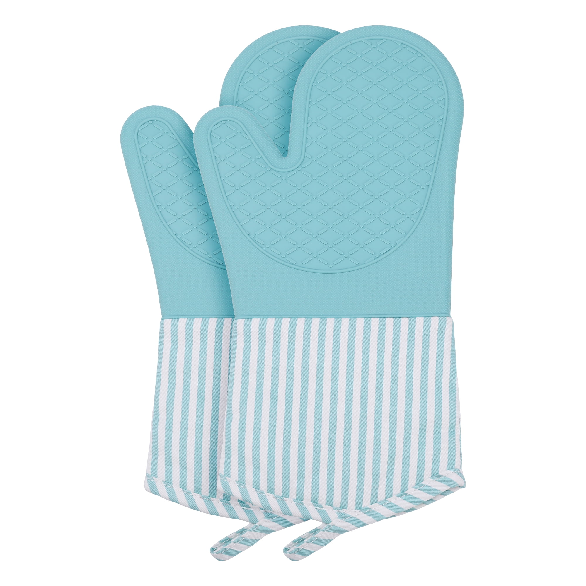 Unique Bargains 2pcs Soft Silicone Heat-Resistant Oven Mitts Cyan 13.4" x 7.3"