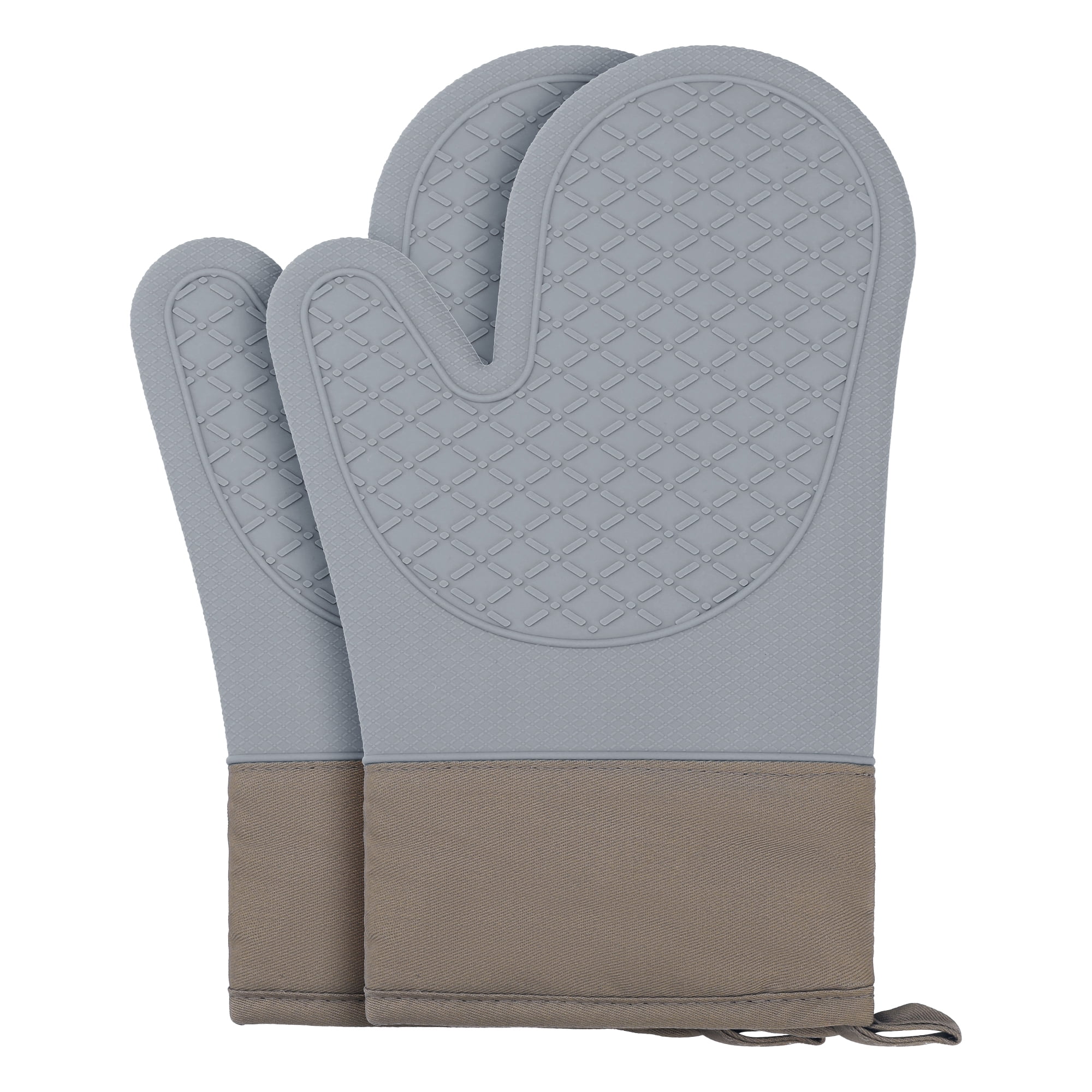 Unique Bargains 2pcs Soft Silicone and Cotton Heat-Resistant Oven Mitts Gray 11.2" x 7.7"