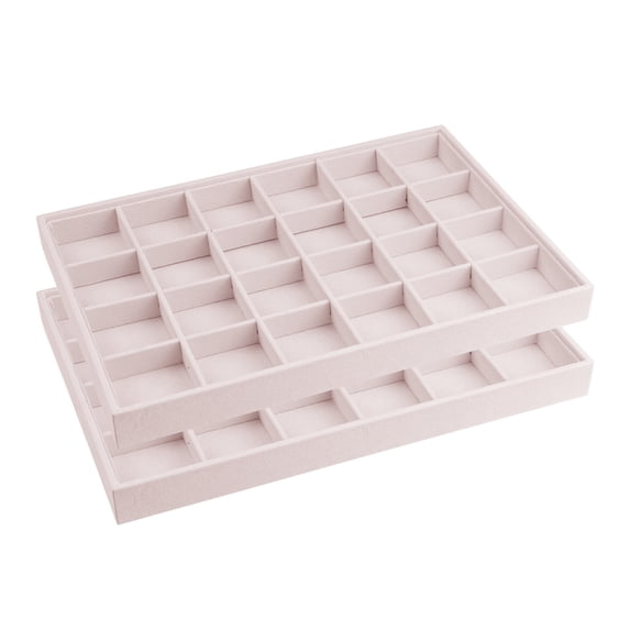 Unique Bargains 2pcs Stackable Velvet Jewelry Organizer Trays with Removable Dividers Light Pink-24 Grid Tray