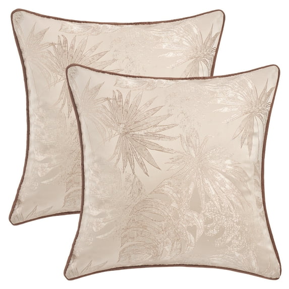 Unique Bargains 2pcs Velvet Tropical Leaf Jacquard Pillow Cover 18" x 18" Beige