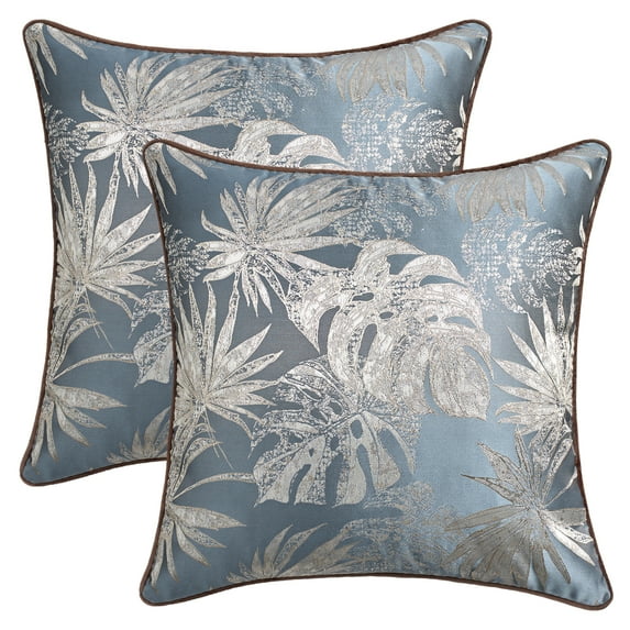Unique Bargains 2pcs Velvet Tropical Leaf Jacquard Pillow Cover 18" x 18" Blue