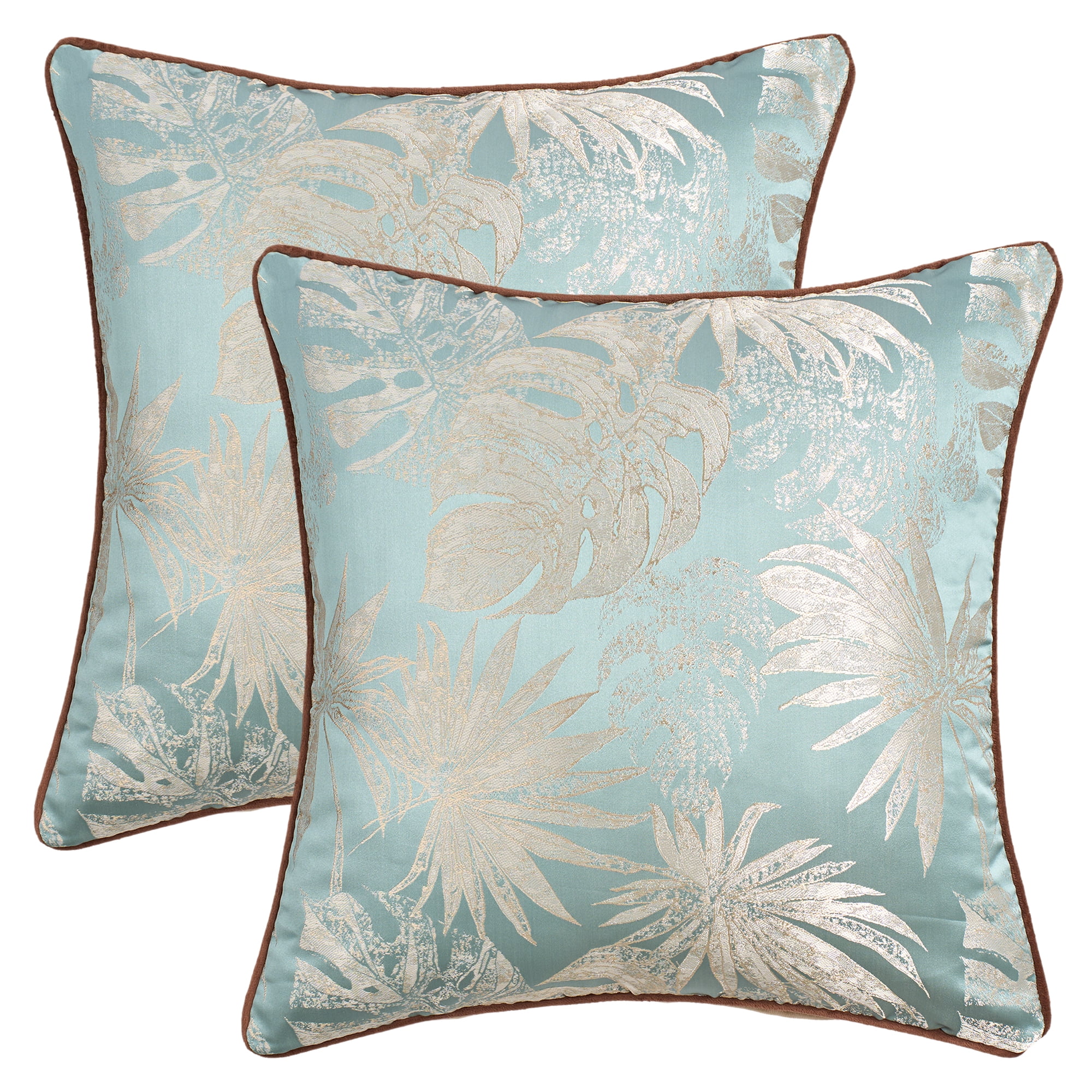 Unique Bargains 2pcs Velvet Tropical Leaf Jacquard Pillow Cover 18" x 18" Green