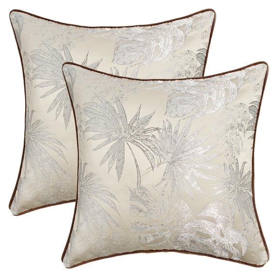 Unique Bargains 2pcs Velvet Tropical Leaf Jacquard Pillow Cover 18" x 18" Grey
