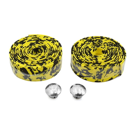 Unique Bargains 2pcs Yellow Black Foam Camouflage Design Handlebar Grip Tape Wrap Decor for Bike
