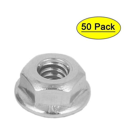 Unique Bargains 3/16"-24 304 Stainless Steel Hex Serrated Flange Lock Screw Nuts 50Pcs