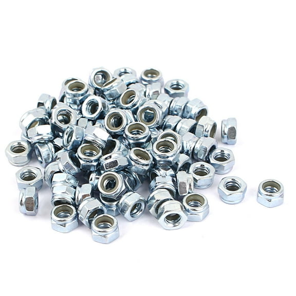 Unique Bargains 3/16"-24 Zinc Plated Nylock Self-Locking Nylon Insert Hex Lock Nut 100Pcs