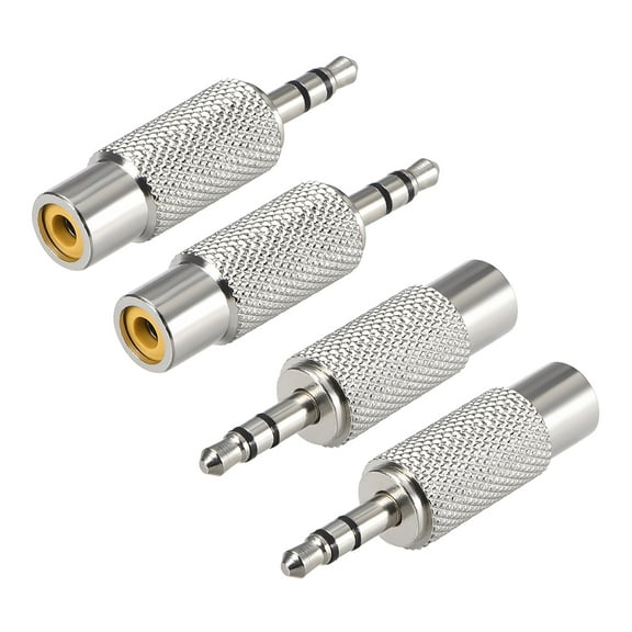Unique Bargains 3.5mm Male to RCA Female Connector Stereo Audio Video Adapter Converter Zinc Alloy 4Pcs