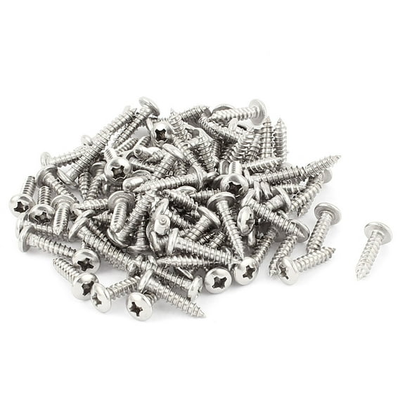 Unique Bargains 3.5mm x 16mm Pan Head Self Tapping Screw Fasteners Silver Tone 100Pcs Stainless Steel