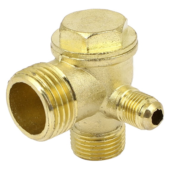 Unique Bargains 3/8BSP x 1/2BSP x 1/8BSP Male Threaded Air Compressor Check Valve Gold Tone