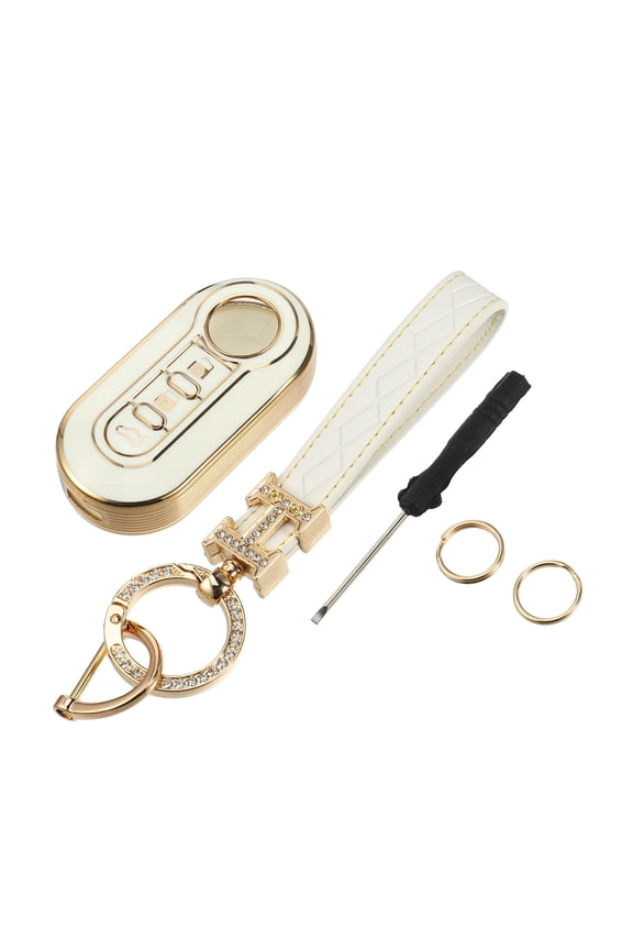 3 Button Key Fob Cover Kit for Fiat 500 500C TPU White Remote Keyless Smart Key Fob Case with Keychain