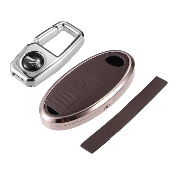 Unique Bargains 3 Button Key Fob Cover with Keychain Set for Nissan Serena Elgrand X-Trail Remote Key Fob Case Brown