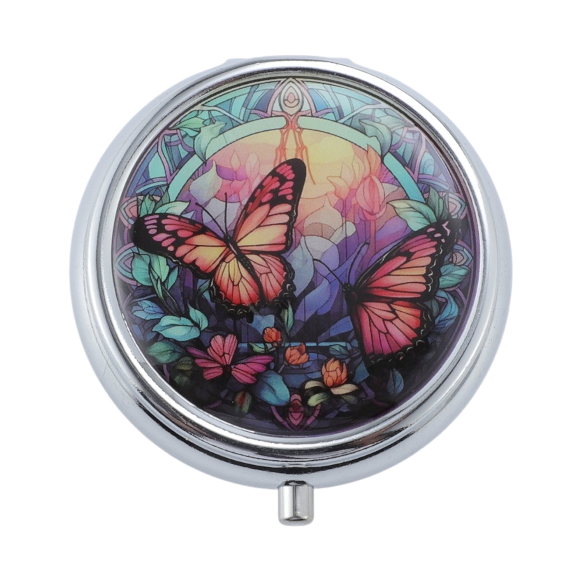 Unique Bargains 3 Grid Durable Design Portable Round Pill Case 1 Pc [Butterfly]