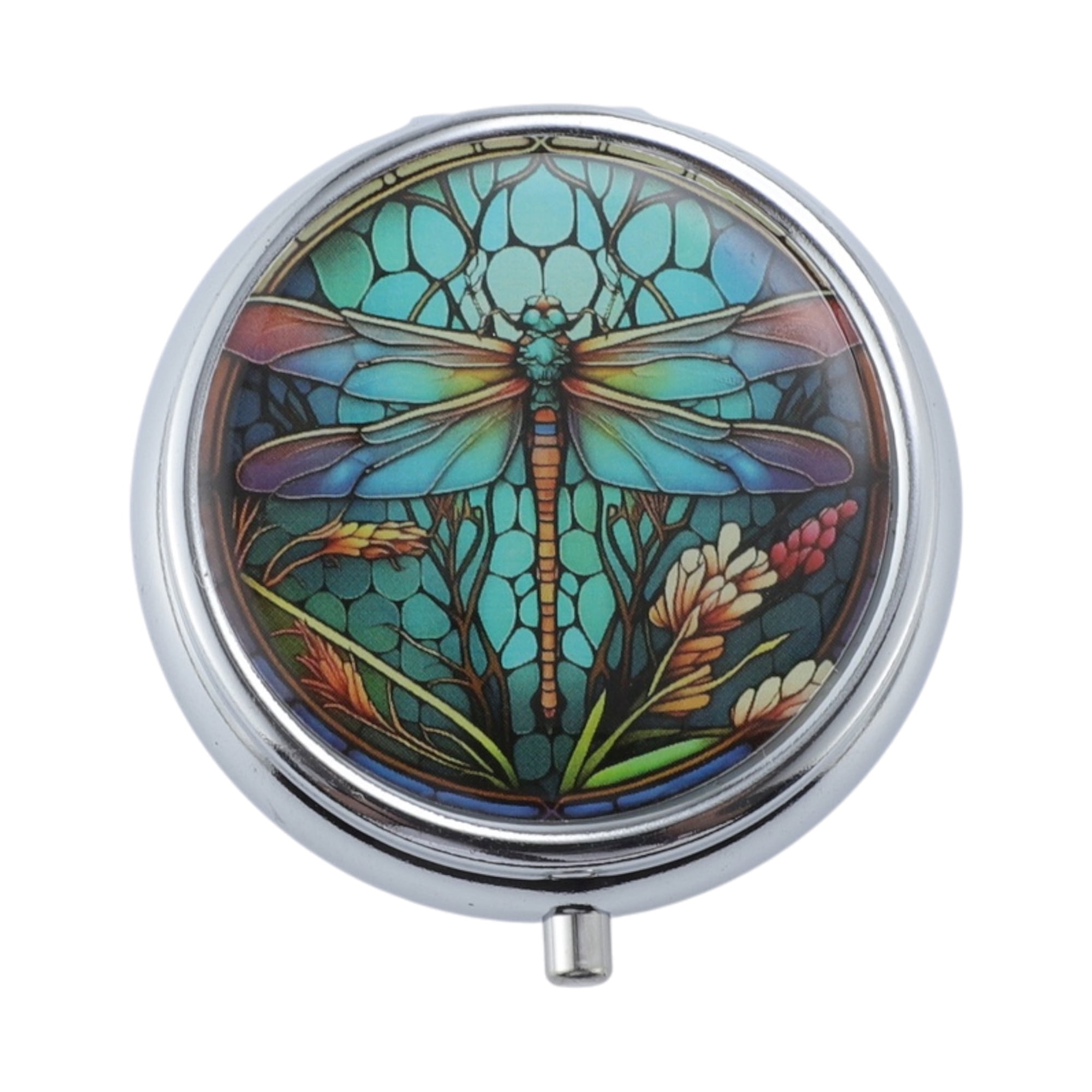 Unique Bargains 3 Grid Durable Design Portable Round Pill Case 1 Pc [Dragonfly]