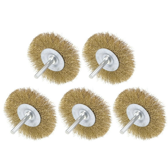 Unique Bargains 3-Inch Wire Wheel Brush Bench Brass Plated Crimped Steel 1/4-Inch Shank 5pcs