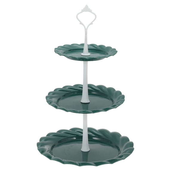 Unique Bargains 3-Layer Cupcake Stand Round Display Holder Dark Green White
