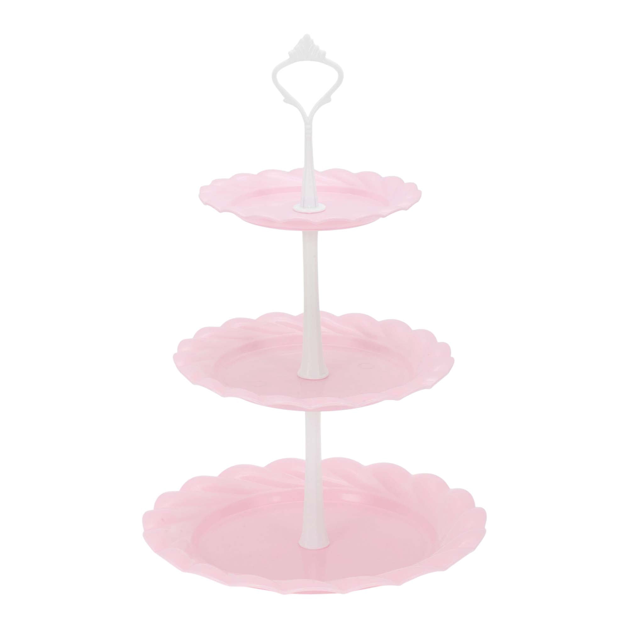 Unique Bargains 3-Layer Cupcake Stand Round Display Holder Pink White