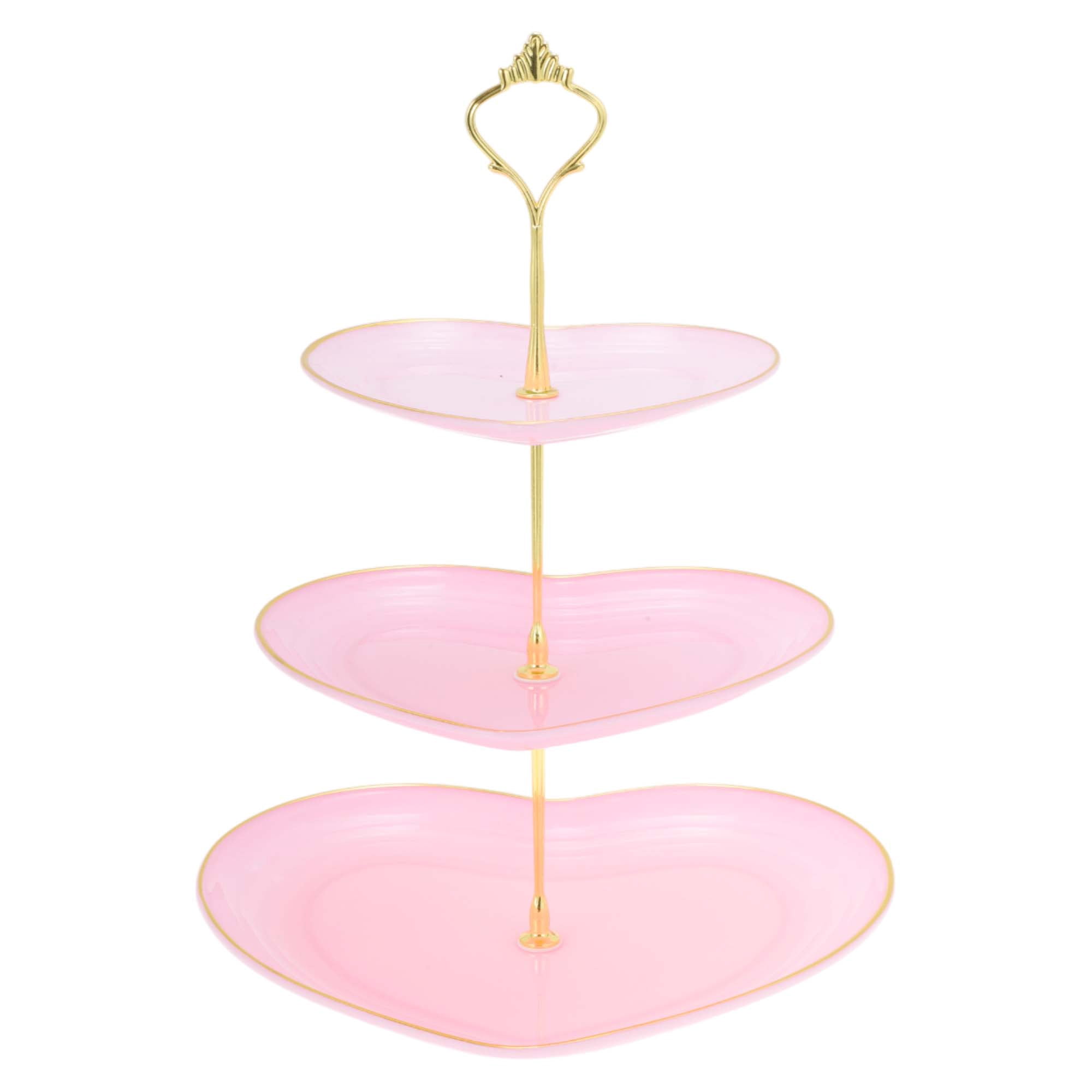 Unique Bargains 3-Layer Heart Shaped Cupcake Stand Pink Glod Tone