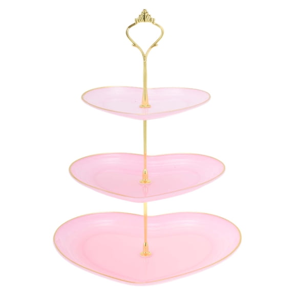 Unique Bargains 3-Layer Heart Shaped Cupcake Stand Pink Glod Tone