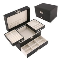 Unique Bargains 3 Layer Jewelry Box PU Leather Organizer Black