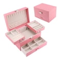 thumbnail image 1 of Unique Bargains 3 Layer Jewelry Box PU Leather Organizer Pink, 1 of 7