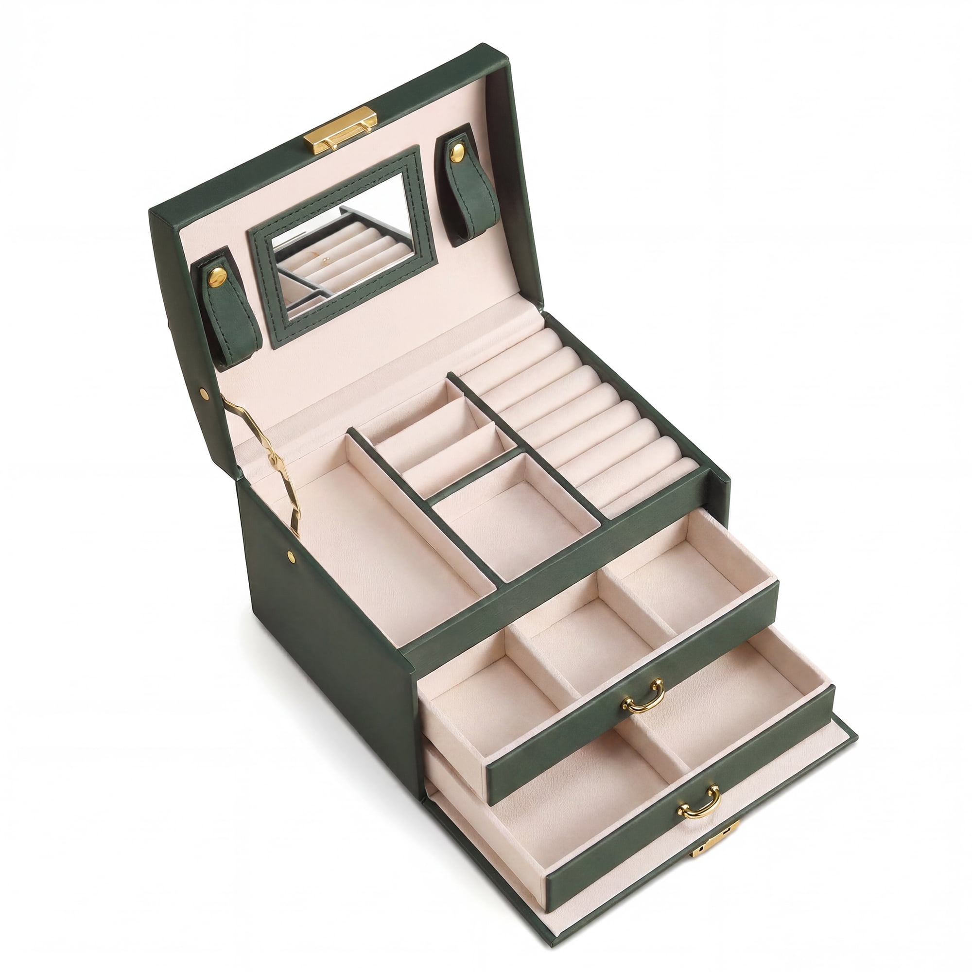 Unique Bargains 3 Layer Jewelry Box with Mirror Birthday Gifts Green