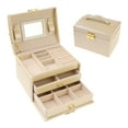 thumbnail image 1 of Unique Bargains 3 Layer Jewelry Box with Mirror for Women PU Leather Jewelry Organizer Beige, 1 of 8