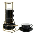 thumbnail image 1 of Unique Bargains 3 Ounce Espresso Cups Set of 4 Stackable Demitasse Mugs Includes Display Stand Cups Saucers and Spoons for Machines & Home Use Black Gold Tone, 1 of 7