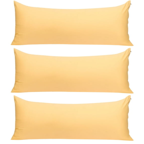 Unique Bargains 3 Pack 100% Cotton Body Pillow Cases Covers with Zipper Yellow 20" x 48"