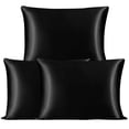 thumbnail image 1 of Unique Bargains 3 Pack 25 Momme Smooth Silk Pillowcase, Standard, Black, 1 of 8