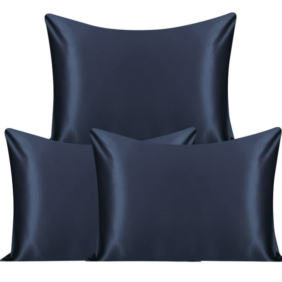 Unique Bargains 3 Pack 25 Momme Smooth Silk Pillowcase, Standard, Navy Blue